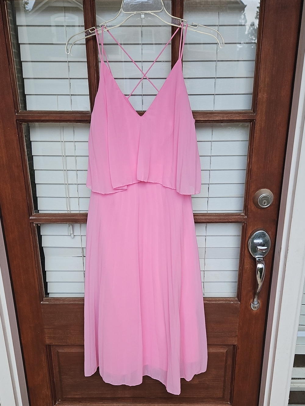 Asos Soft Pink Pleated Flowy Midi Strappy Lined Dress